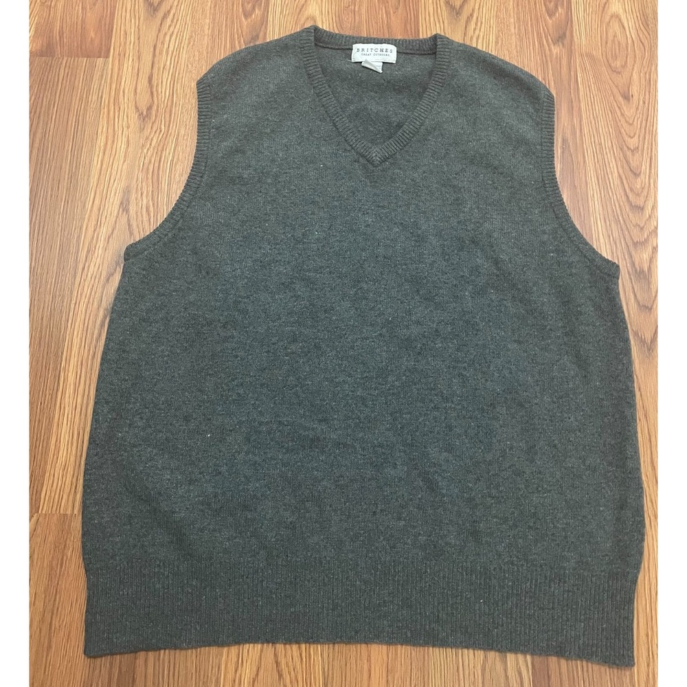 Britches Great Outdoors Sweater Vest Mens Extra Large Lambswool V Neck Charcoal